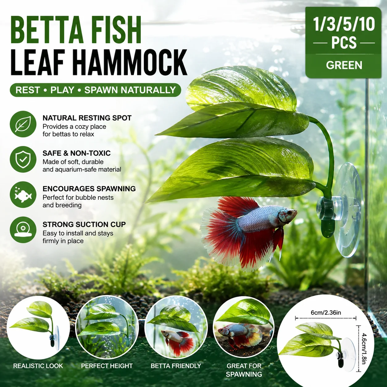 Planted Aquarium Betta - 1/3/5/10Pcs Artificial Betta Fish Leaf Hammock