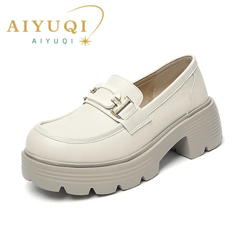 

AIYUQI Platform Loafers Women 2025 New Genuine Leather Women High Heels Spring One Foot British Style Women Shoes