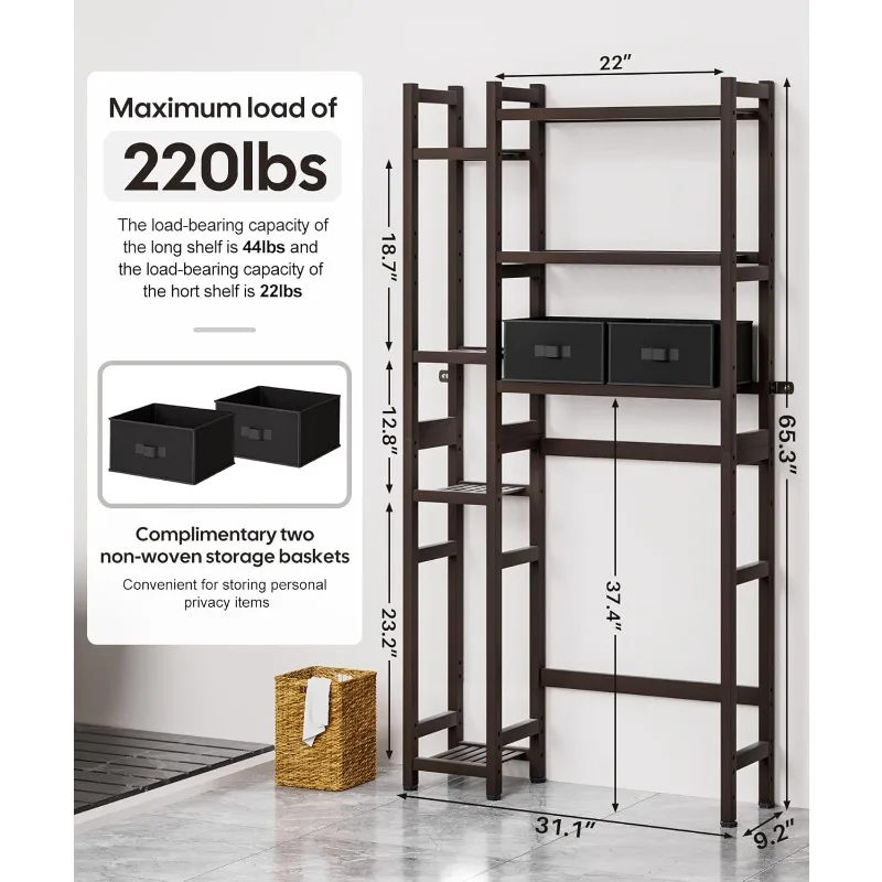 

Over The Toilet Storage with Basket and Drawer, Bamboo Bathroom Organizer with Adjustable Shelf