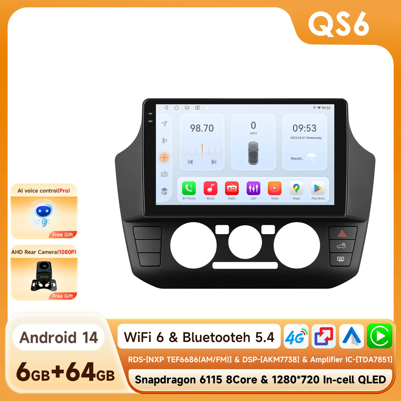 CarPlay Android Auto autoradio voor Volkswagen UP 2017 - 2023 handmatige airco GPS intelligente systemen stereo multimedia autoradio 6115