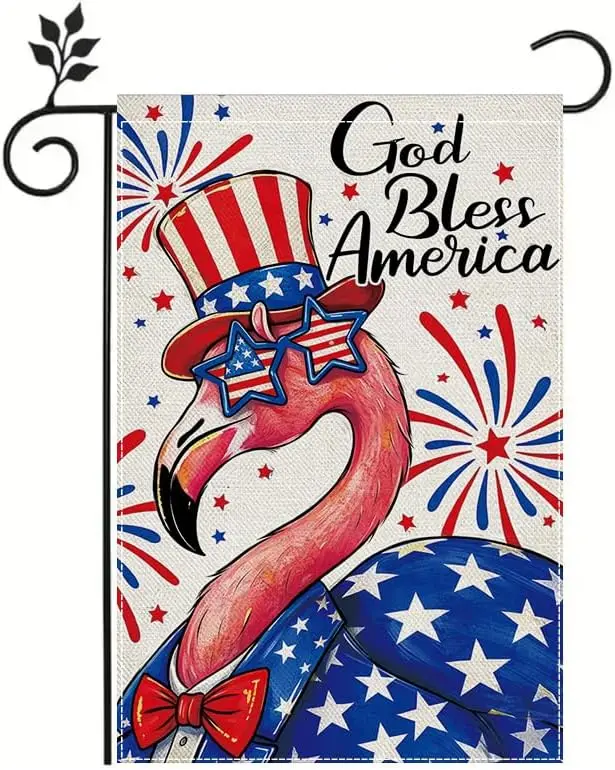 Patriotic Flamingo Garden Flag 12x18 Inch, God Bless America 4th of July Garden Flag, Funny Independence Day Outdoor Yard La AAS