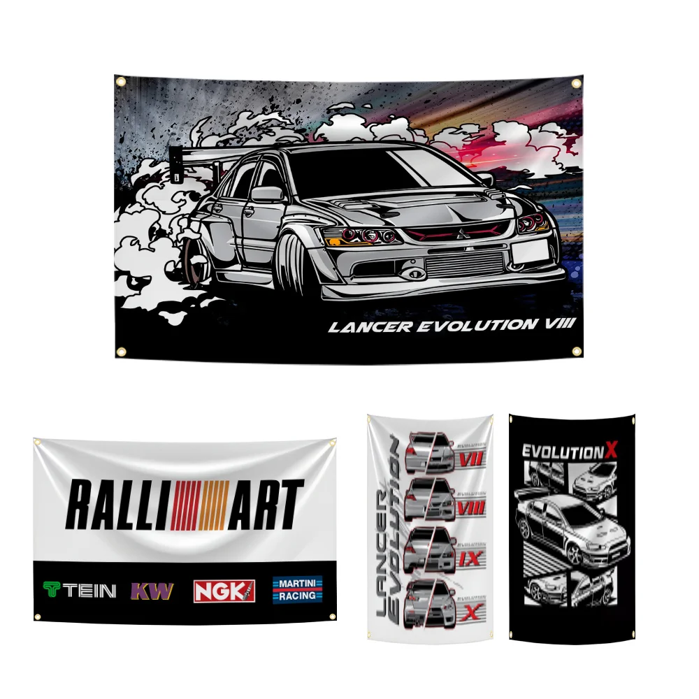 

90x150cm Ralliarts Lancer Evolution Jdm Performance Car Flag Polyester Digital Printing Banner for Garage Decoration Tapestry