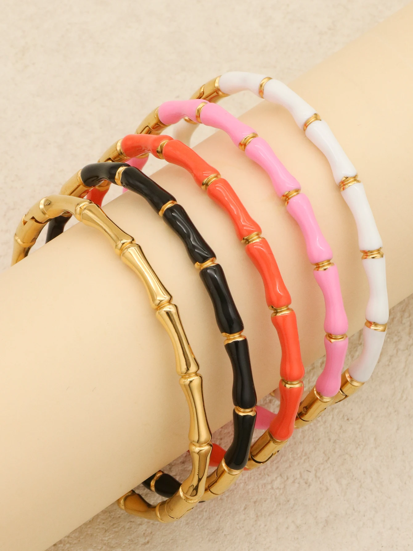 1 Piece Stainless Steel Multicolor Bracelet for Women Bamboo Bracelets Minimalist Fashionable Girl Bangle Jewelry Wholesale