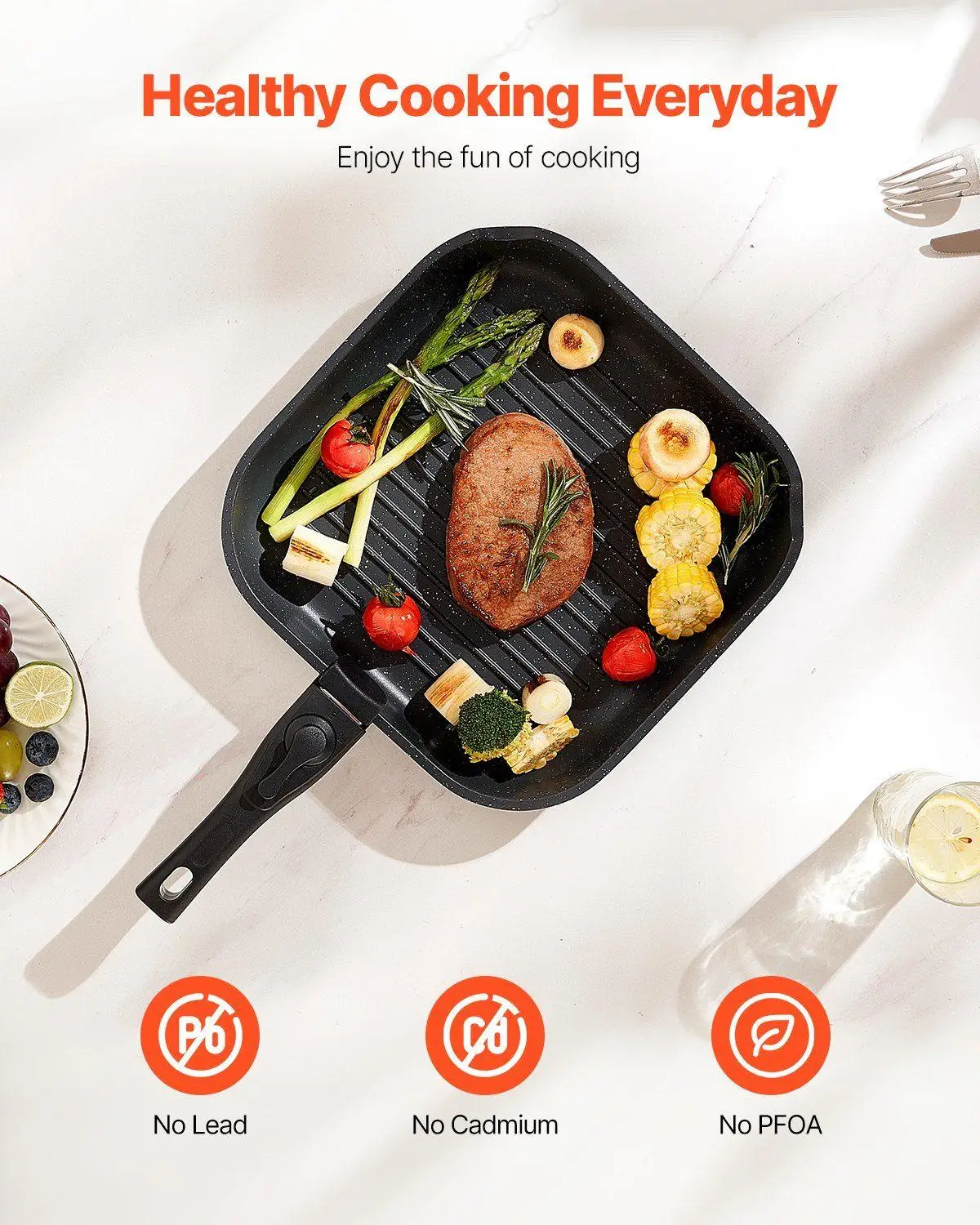 17 Piece Nonstick Cookware Collection Granite Finish 2.5mm Base for Even Heating Fits Cabinet RV Use