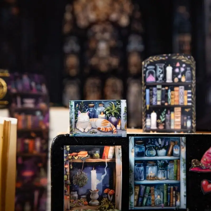 6 rollos cinta decorativa con tema estantería, pegatina PET impermeable 40mm x 2m para manualidades, álbum álbum