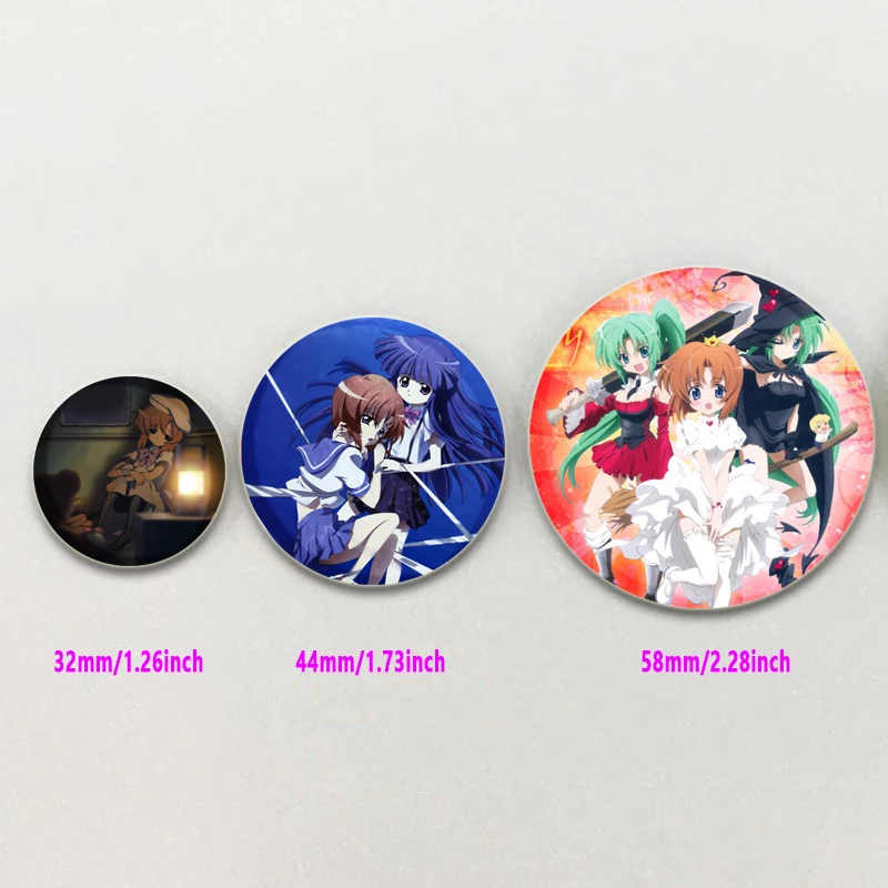 When They Cry Tinplate Pins Round Cute Cartoon Brooches for Backpack Cothes Accessories Anime Collection Badge Hat Decoration