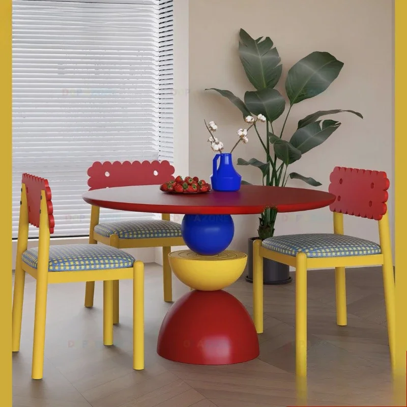 Creative dining table Memphis style color dining table and chairs