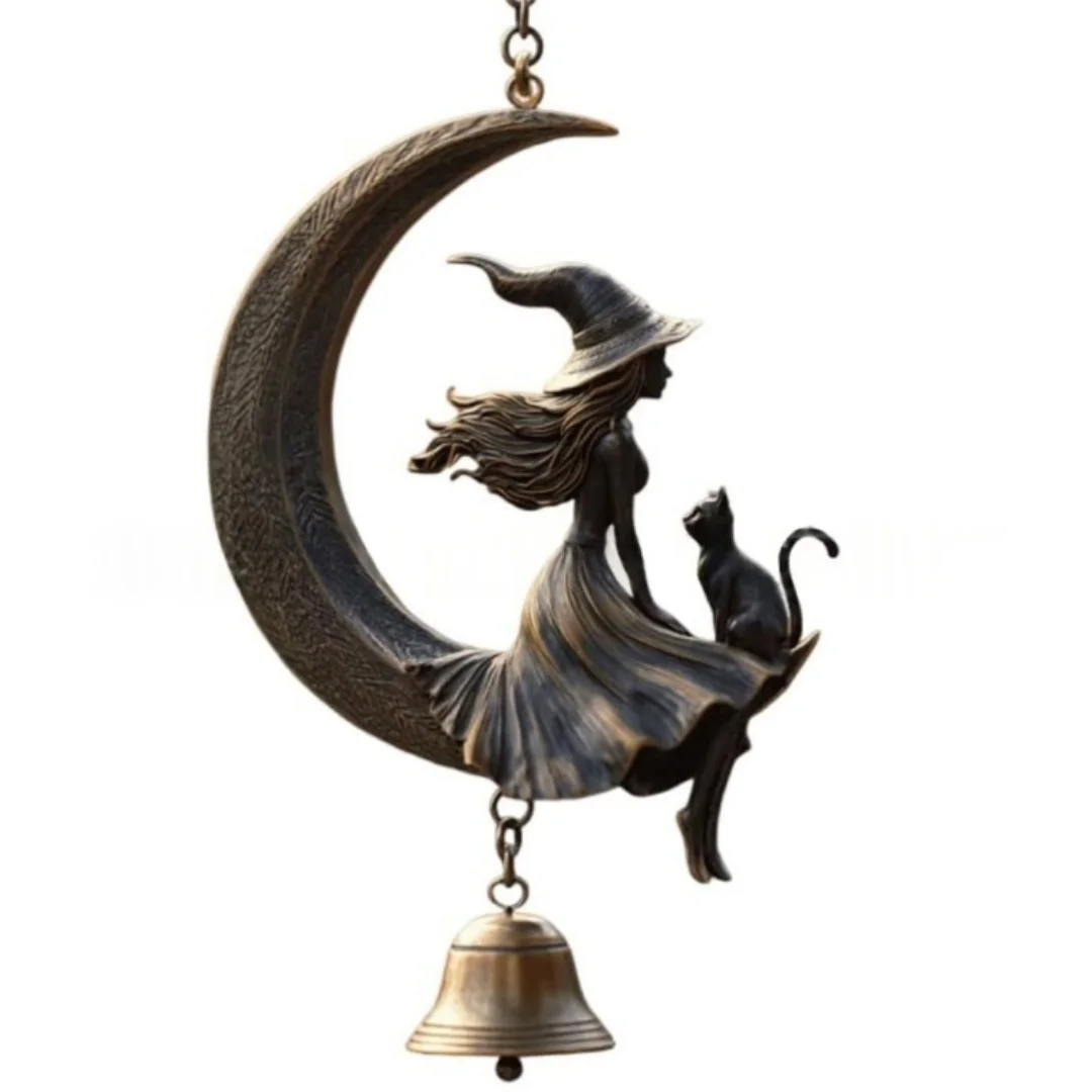 ساحرة الرياح الرنين هالوين الساحرة القطة السوداء القمر الرياح الرنين لحديقة فناء ديكور المعادن معلقة جرس زخرفة مع القط للحديقة #1