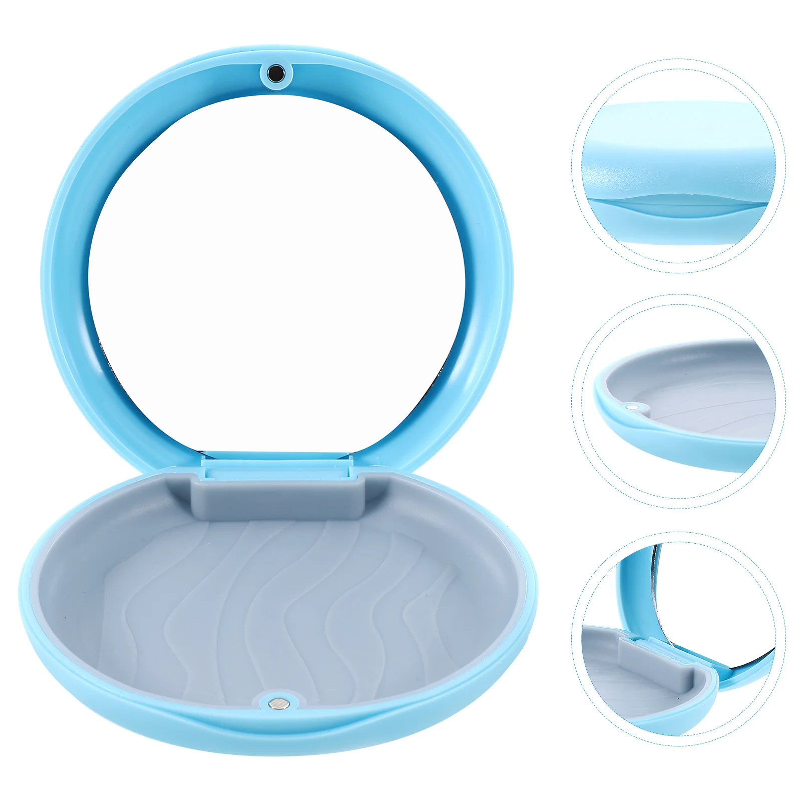 Compact Denture Case with Mirror Magnetic Closure Portable Retainer Holder Strong Plastic Design Easy Carry for Daily Use