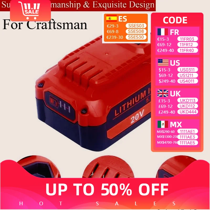 

For Craftsman 20V 4AH-5AH-6AH-CMCB201 CMCB202 CMCB204 CMCB205 CMCB206 CMCF900B CMCBL720D2 CMCS600B CMCE500B power tools battery
