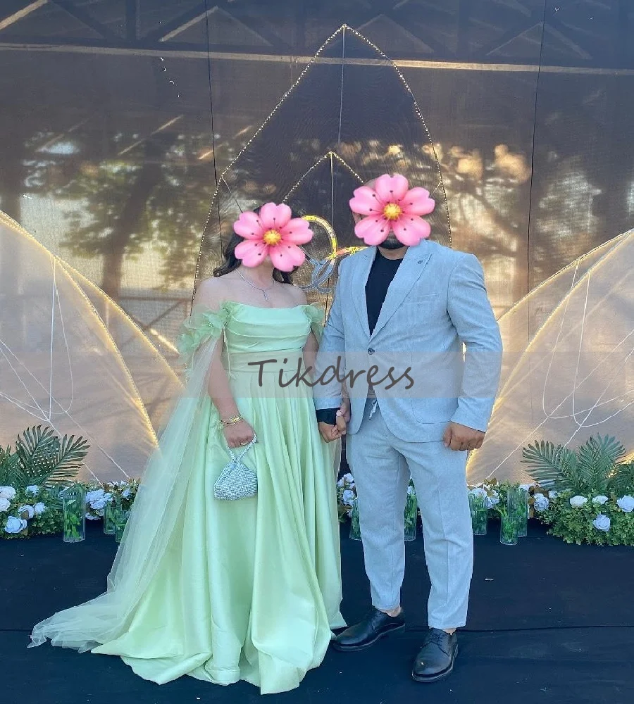 

Fairy Cape Sleeves Mint Prom Dress With Flowers Plus Size Arabic A Line Maxi Evening Dress 2025 Ceremony Foraml PartyCustomized
