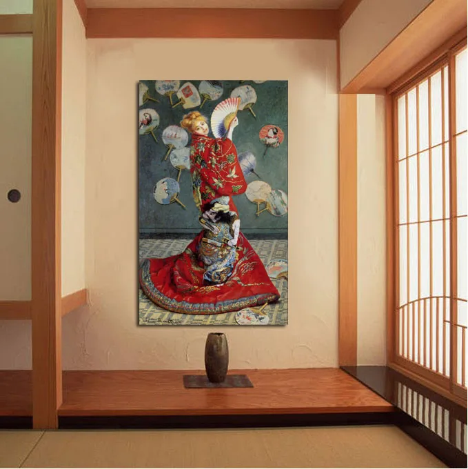 zd-Custom Made Wall Art Claude Monet Camille Monet in Japanese Costume 1875 High Quality Hand Painted Oil Painting Reproduction@