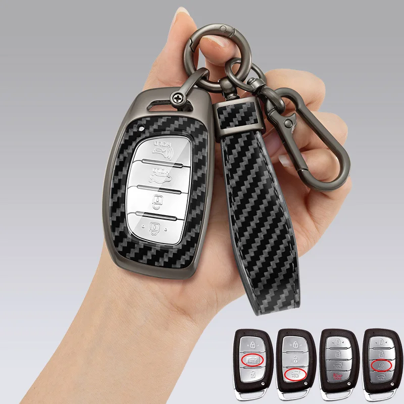 

3 4 Button Zinc Alloy + Leather Car Key Case Full Cover for Hyundai Tucson Santa Fe Rena Sonata Elantra Creta Ix35 Ix45 I30 I40