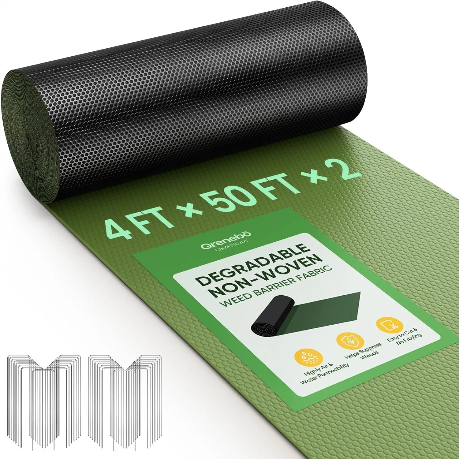 Weed Barrier Fabric 4ft x 100ft Non-Woven Landscape Fabric Easy to Cut Fray-Resistant with 30 Stakes for Gardens Flower Beds