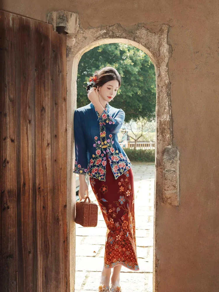 

New Ethnic Style Small Hairpin Flower Embroidery Photography Costume Set Natural Photography Shoot Traditional Clothing