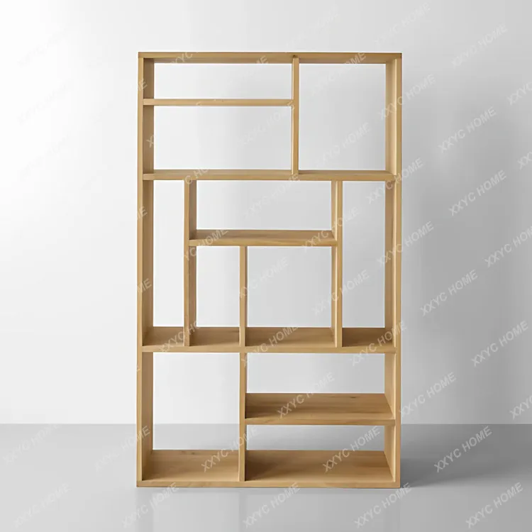 solid wood bookshelf floor-to-ceiling living room open ash wood bookcase high-end log wind shelf customization