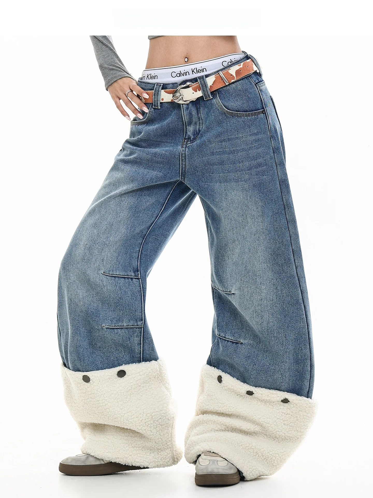 

Свободные женские джинсы с широкими штанинами, съемными подкладками и комфортной посадкой, повседневные, свободного кроя