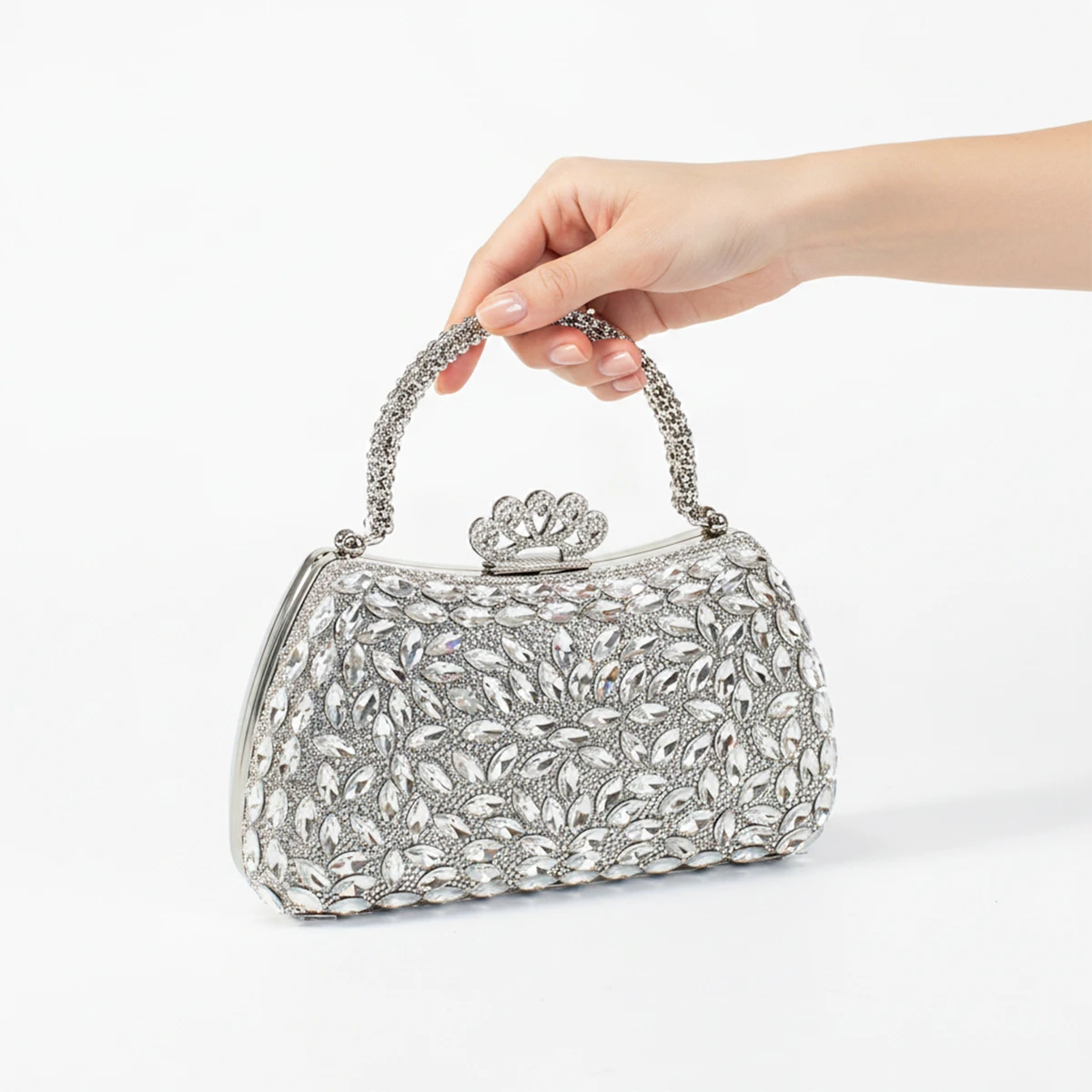 Women Luxury Full Rhinestone Evening Clutch Bag Crystal Handle Formal Party Handbag Wedding Prom Dinner Crossbody Purse
