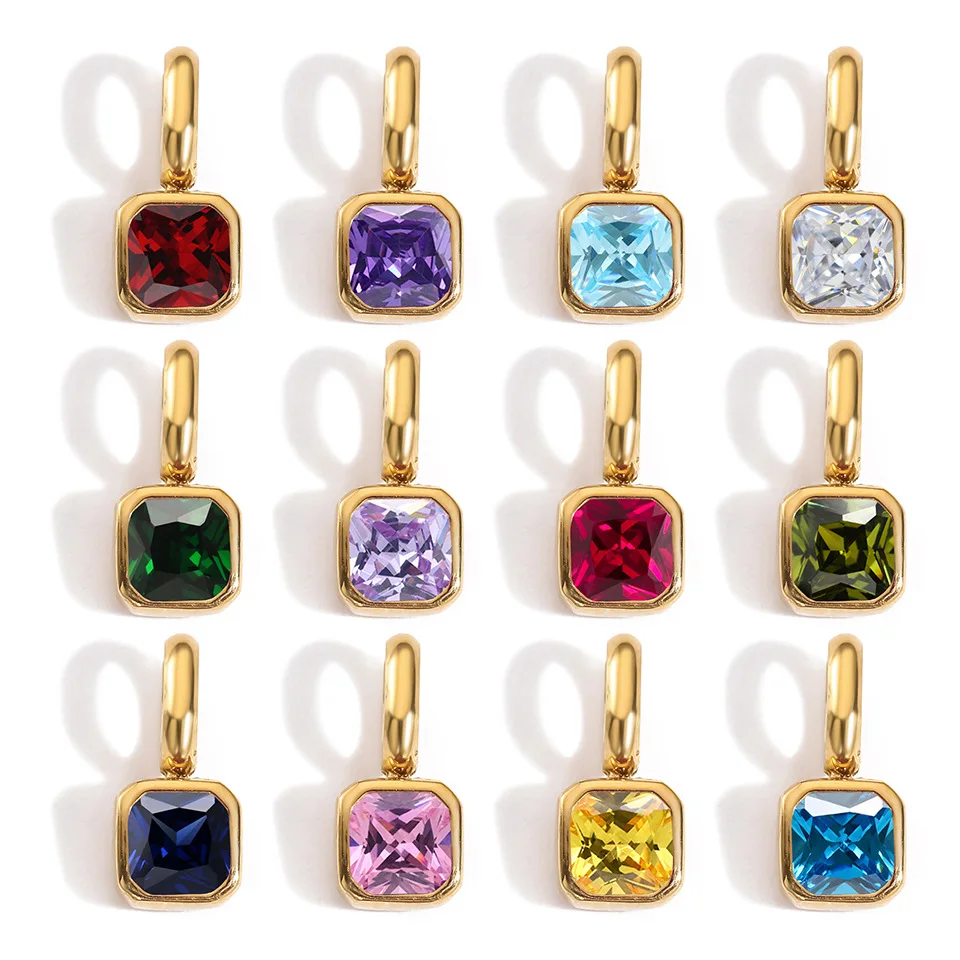 

Оптовая продажа, 12 месяцев, 6 мм, квадратный цирконий, камень, кулон, позолоченная нержавеющая сталь, подарок на день рождения, День святого Валентина, брендовые ювелирные изделия