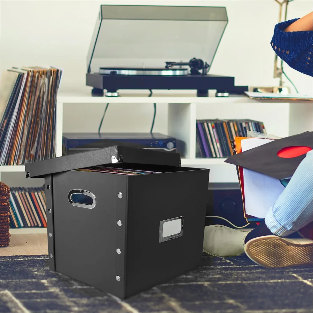 

Ящик для хранения виниловых пластинок, складной для удобного хранения, прочный и красивый, включает руководство A-Z для организации любимых пластинок.