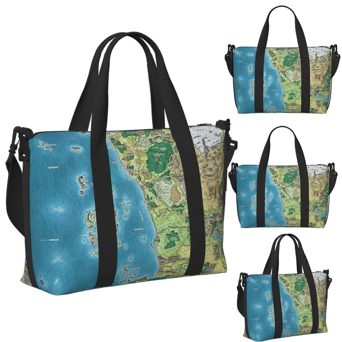 

Custom Faerun Map Beach Travel Bag Large Capacity Tote Bags for Gym Sport Women Shopping Duffle Shoulder Bag
