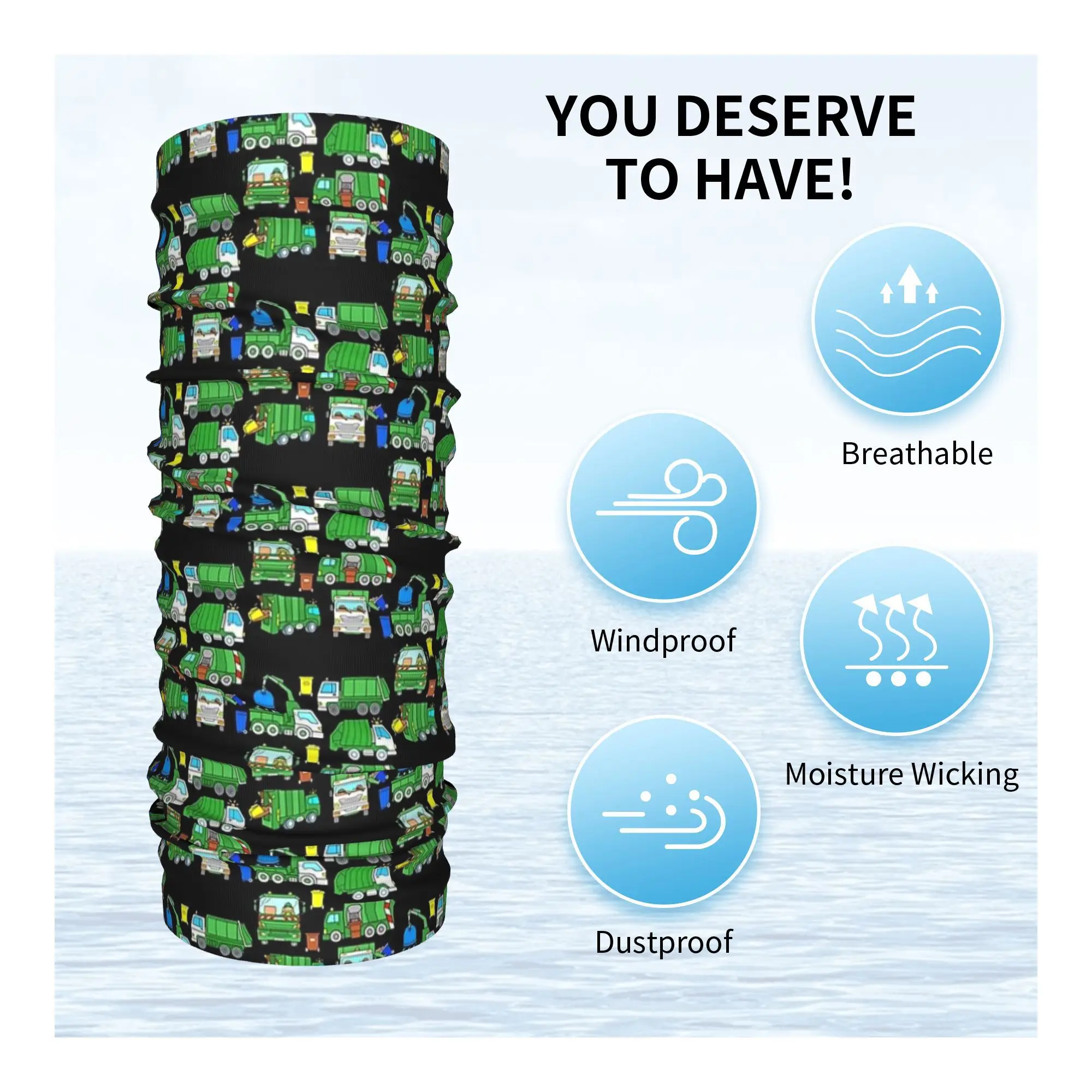 Garbage Truck Design Trashtrucks Rubbish Collection Vehicles Bandana Neck Gaiter Printed Wrap Mask Scarf Balaclava Cycling