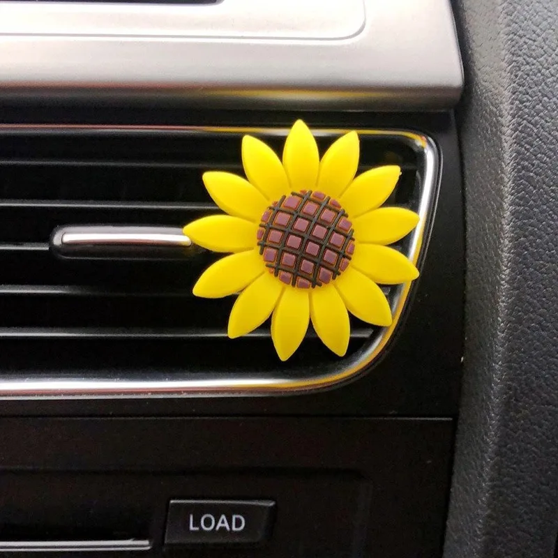 1pc Lovely Sunflower Design Car Vent Clip Air Freshener Fragrance Diffuser Interior Ornament Accessories For Ladies