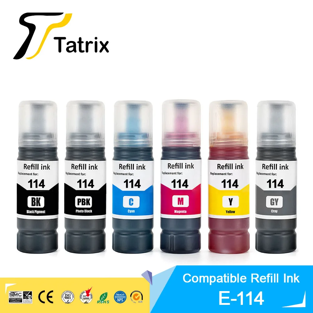 Tatrix 114 Compatible Color Water Based Bottle Refill Bulk Ink T114 114 printing ink for Epson Ecotank ET-8500/ET-8550 Printer