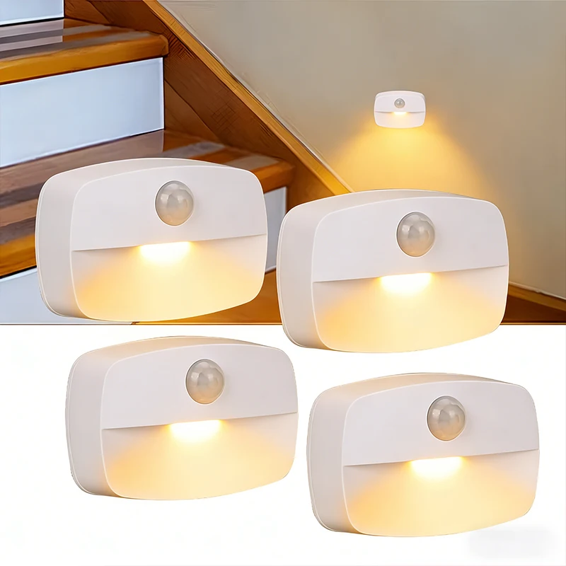 

1/4PCS LED Night Light with Motion Sensor Cabinet Lamp Wireless Bedside Nightlight Battery Power,Bedroom Closet Stairs Lighting
