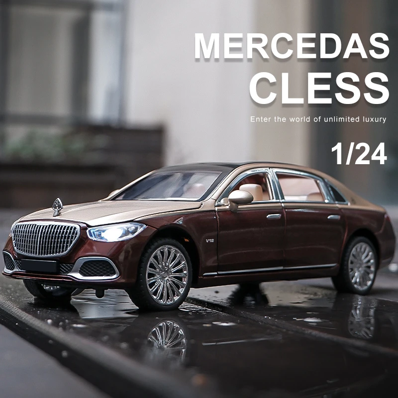 

1/24 Maybach S680 Alloy Car Model Diecast Metal Toy Vehicle Car Models High Simulation Sound and Light Collection Childrens Gift