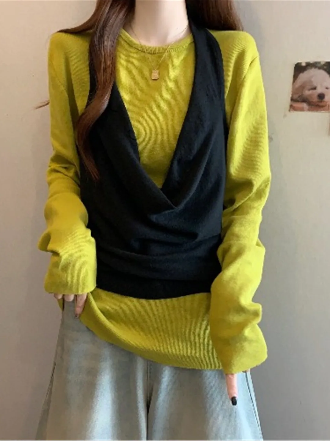 

Bright een Knitted Sweater Ne Hanging Strap Two-Piece Set plus Size Women's Faion Autumn Winter Commute Sle Clothing