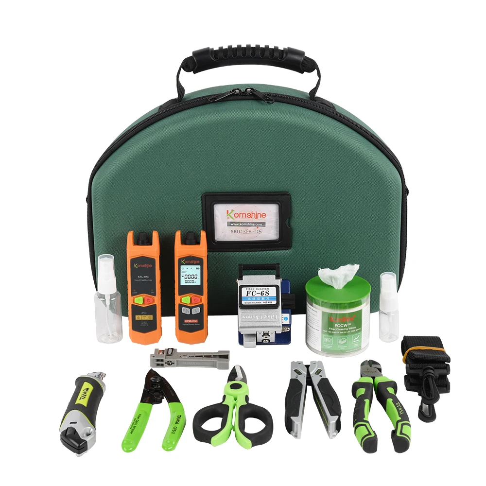 KomShine-FTTH Toolkit with Drop Stripping Tool, Cleaning Wipes, Coax Cable Stripper, Fiber Clever, KFH-12E, KFH-63D