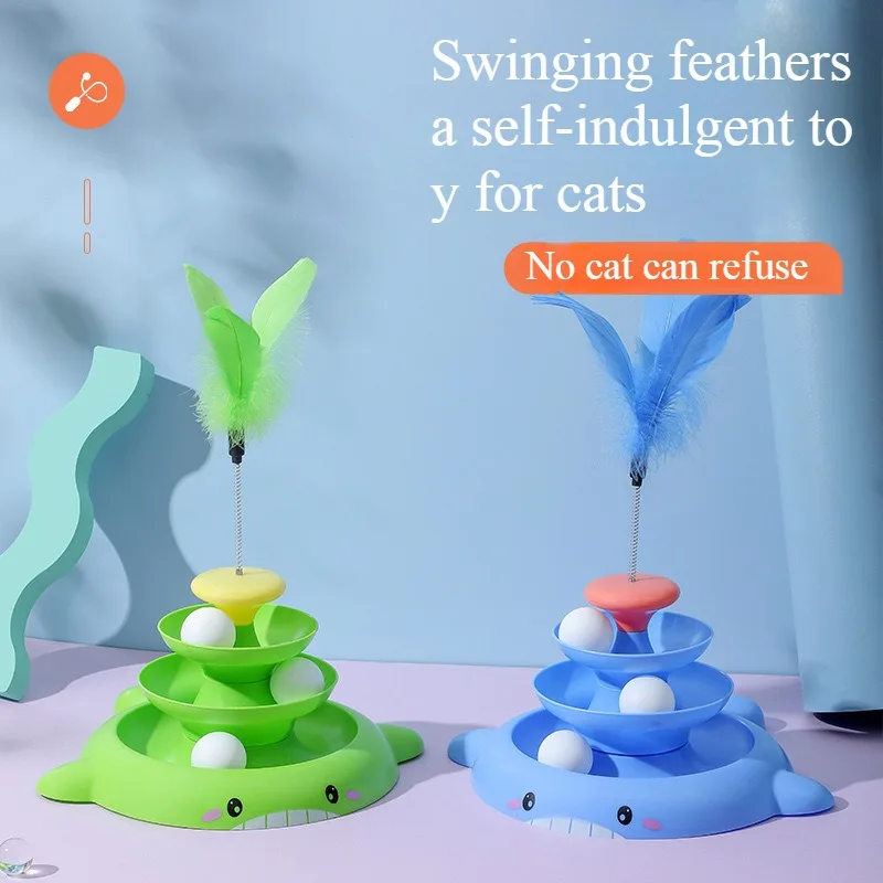 Cat Swivel Toy Ball Self Interesting Dolphin Design With Feathers Pet Stick Funny Auto Combination Supplies