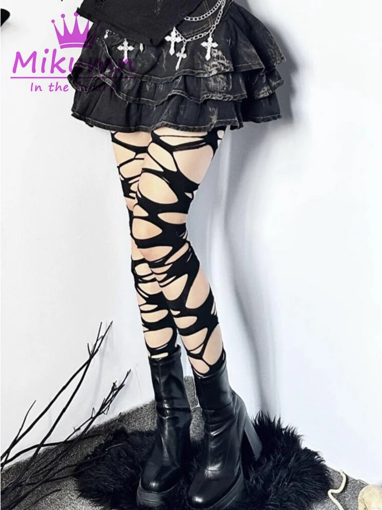 Mikumn Harajuku Gothic Black Sexy Women Socking Y2k Grunge Hollow Out Dark Mesh Pantyhose Punk Rock Chic Streetwear