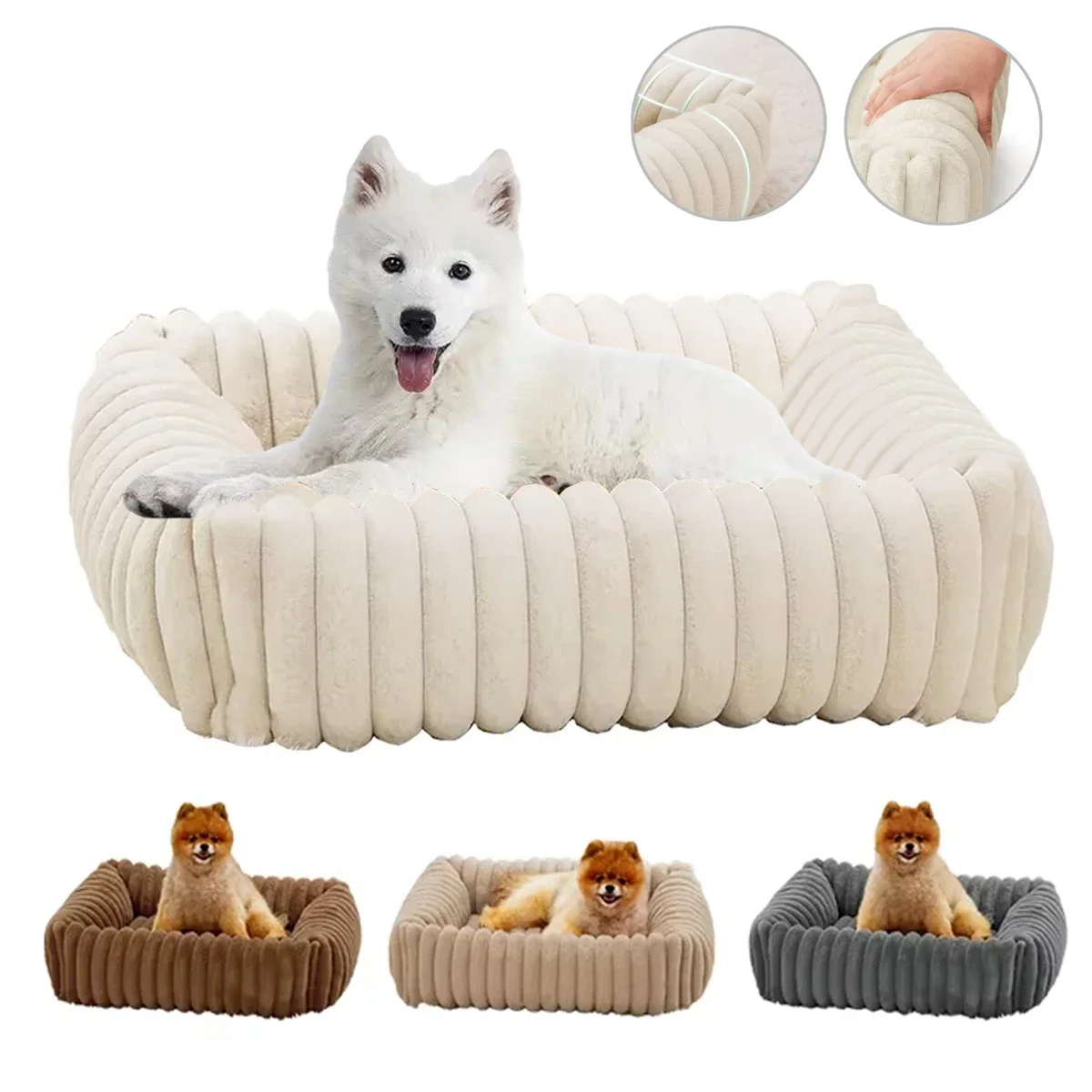 

Luxury Warm Bed for A Small Dog W/ Armrest Cat Nest Pet Plush Kitten Winter Sofa Puppy Bed Detachable Washed for Cat Accessories