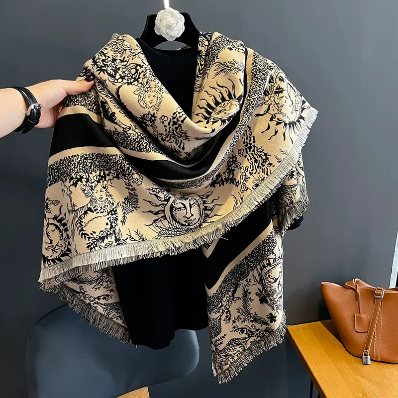 Luxury Brand Cashmere Women Floral Scarf Winter Warm Shawl and Wrap Bandana Pashmina Female Foulard Square Thick Blanket 2024