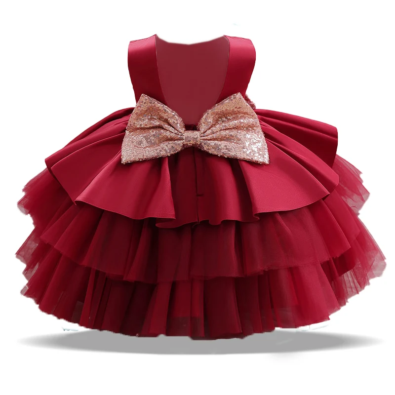 Toddler Big Bow Party Baby Girls Dress Elegant Baptism 1 Years Birthday Wedding Princess Dresses for Girls Wedding Evening Gown