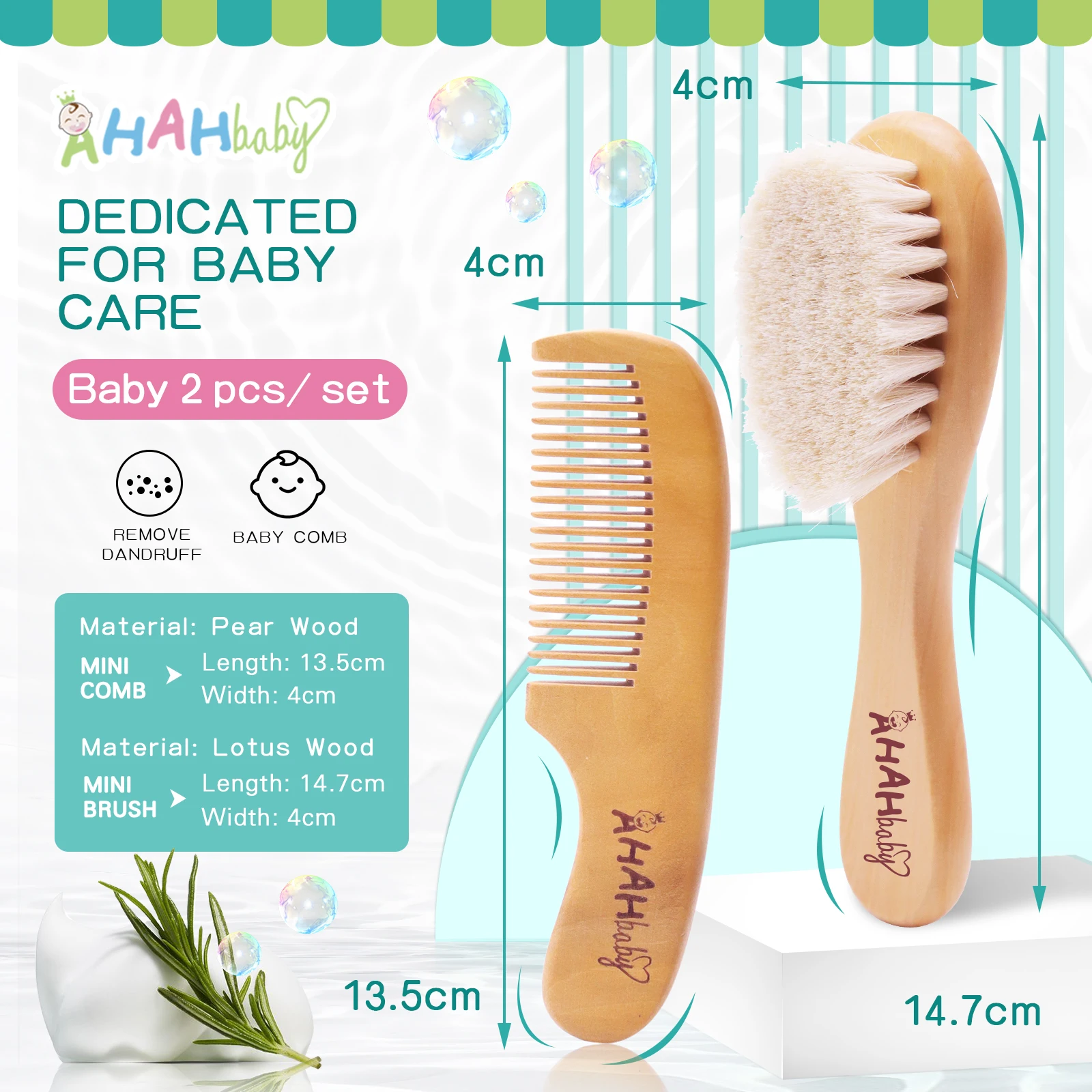 brosse bebe personnalisé brosse baby hair peigne bebe Ensemble de brosse et peigne en bois naturel pour bébé, 1 pièce, pour le Massage du