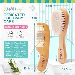 cepillo bebe recien nacido cepillo pelo bebe peines para el cabello Cepillo de pelo de madera Natural para bebé, juego de peine para ducha de baño de masaje para recién nacido, de lana pura, 1 unidad