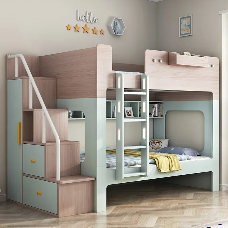 Sleeping Shubao, Nordic small fresh wind bed parallel to the same width as the mother and child, modern bed with hanging ladder