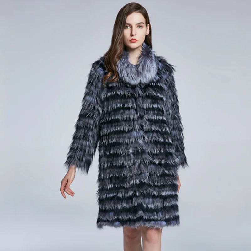 Nouveau Manteau d'herbe en fourrure de renard coloré pour femmes, Style Long