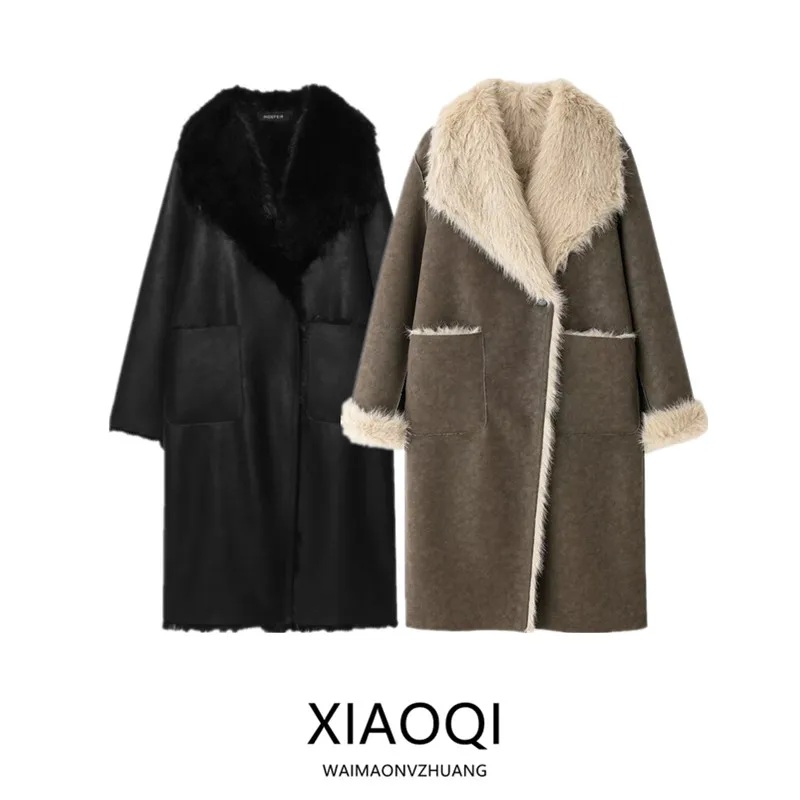 

Двустороннее длинное пальто 2024: Новинка осенне-зимнего сезона, женская модная универсальная верхняя одежда для повседневной носки, с длинными рукавами, другие материалы.