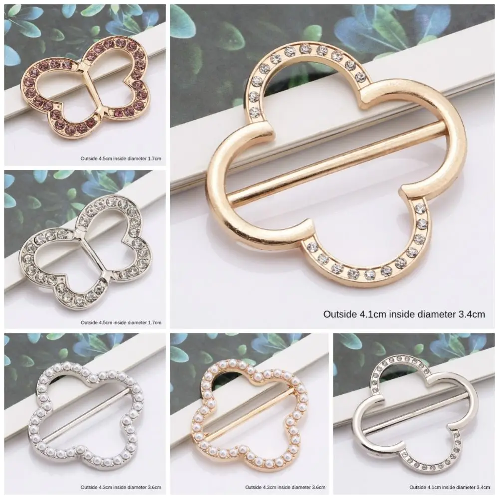 Pearl Scarf Ring Clip Gold Silver Rhinestone Clothing Wrap Holder Round Circle Heart Metal Shirt Clip Buckle for Women Lady