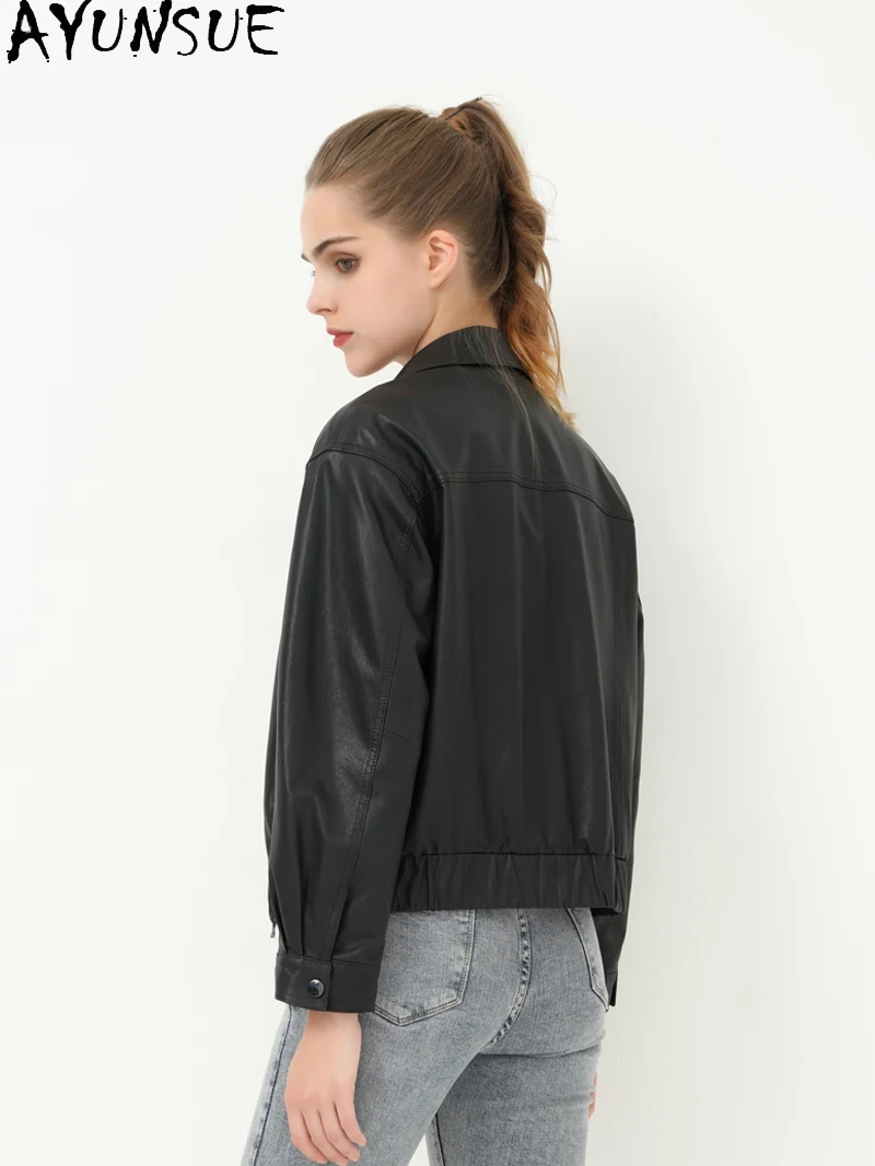 AYUNSUE Genuine Leather Jacket Women Clothes 2025 Spring Autumn Sheepskin Coats New Leather Coat Vegetable Tanning Jaqueta Couro