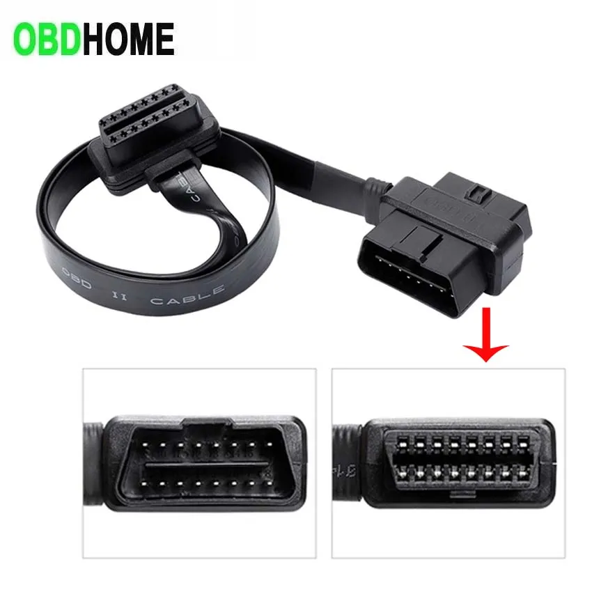 Full Line Connect Power OBD2 Extension Cable Noodles Flat OBD 16 Core 16PIN Connector 0.6m for Golo HUD ELM327 GPS DVR OBD Cord