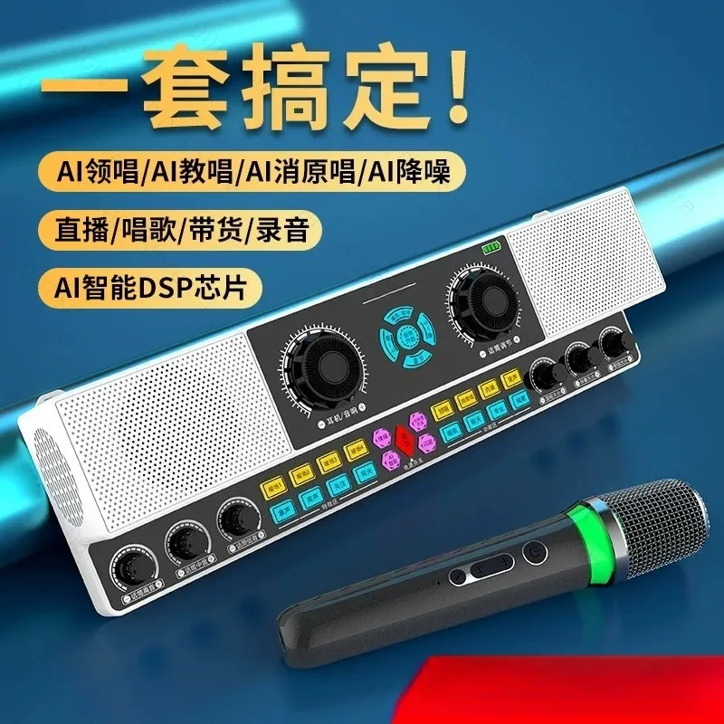 Live Singing Sound Card Audio All-in-One Machine Indoor Outdoor Karaoke Wireless Bluetooth Speaker