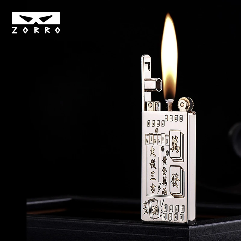 2024 New Creative ZORRO Lift Ultra-thin Original Copper Double-sided Carved Kerosene Lighter High-end Gift for Men Smoking Tools