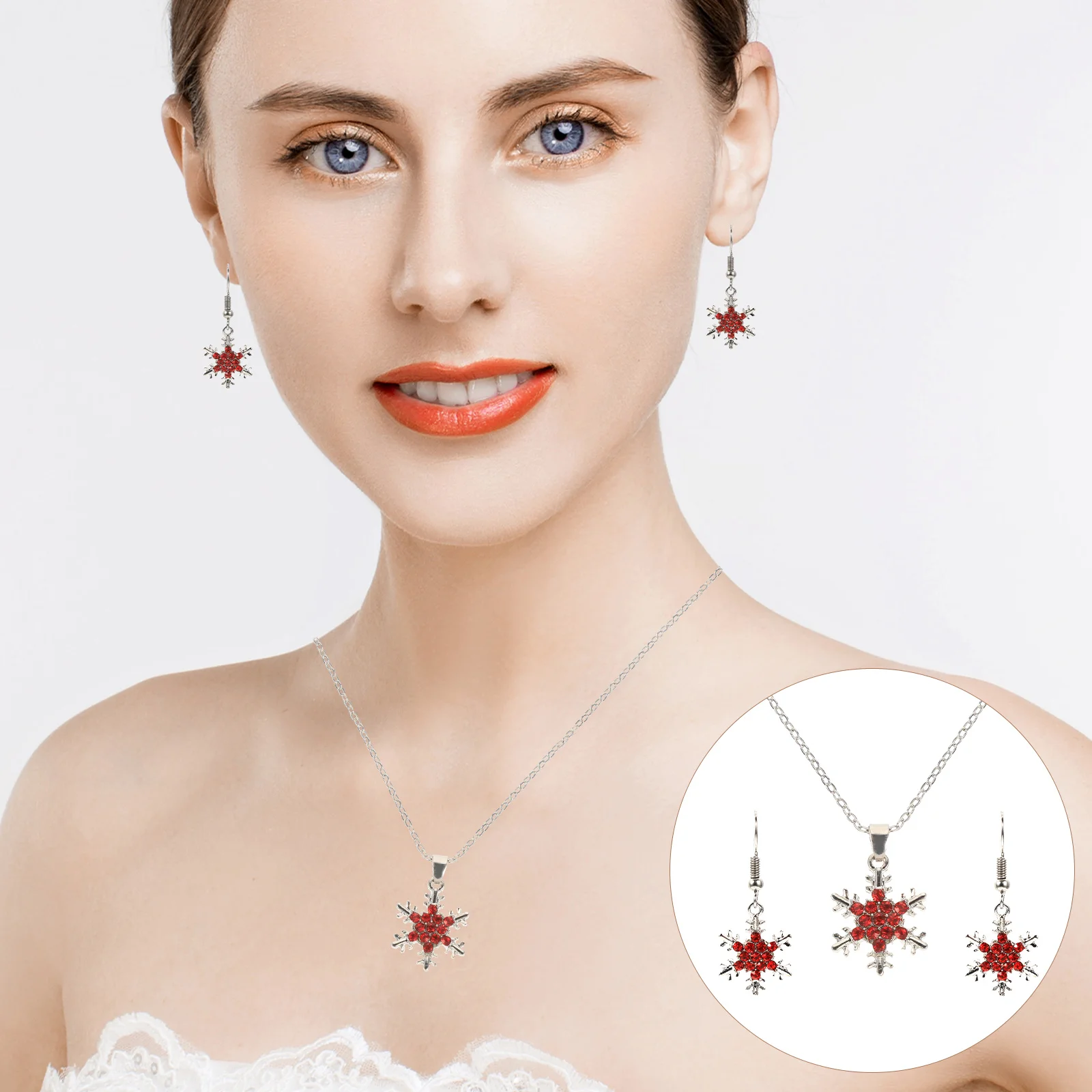 Christmas Snowflake Earrings Necklace Set Women Holiday Party Costume Accessories