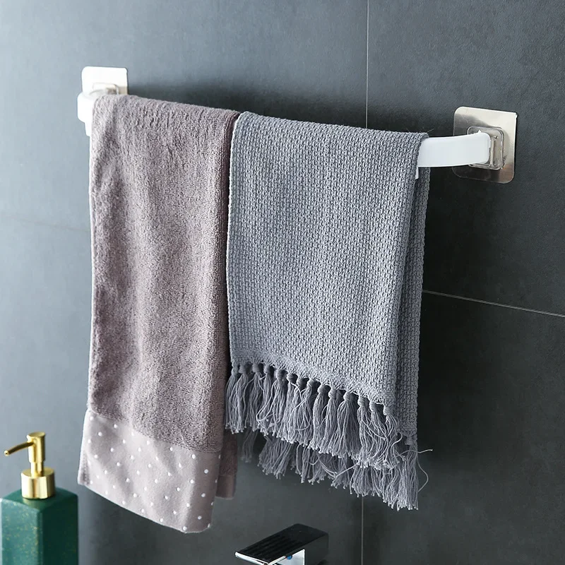 Adhesive Towel Rack Bathroom Towel Bar Shelf Wall Mounted Towels Hanger Toilet Suction Cup Holder Kitchen Bathroom Organizer