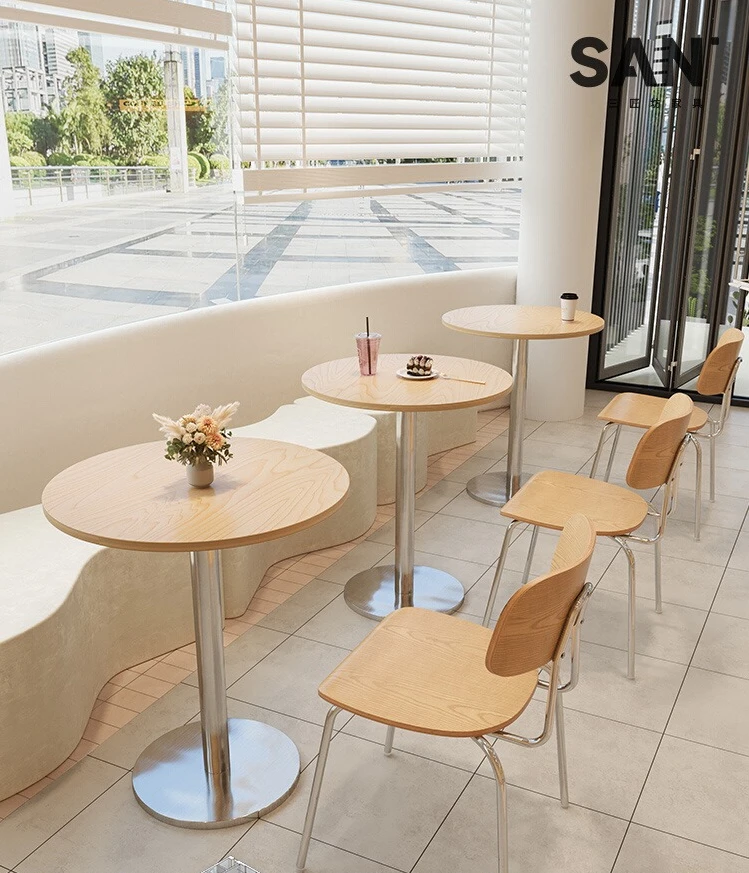

Cream Style Cafe Table And Chair Combination Internet Celebrity Milk Tea Baking Shop Ocean Plate Table Casual Dining Bar Dining